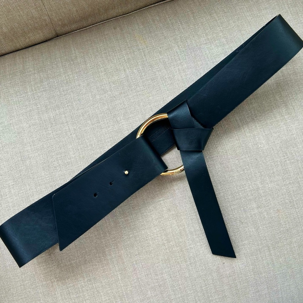 Anne Klein Synthetic Leather Black And Gold Tone Belt